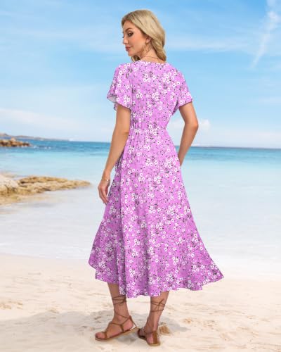 Image of AUSELILY Women Summer Midi Dresses Wrap Short Flutter Sleeve Elegant Dress