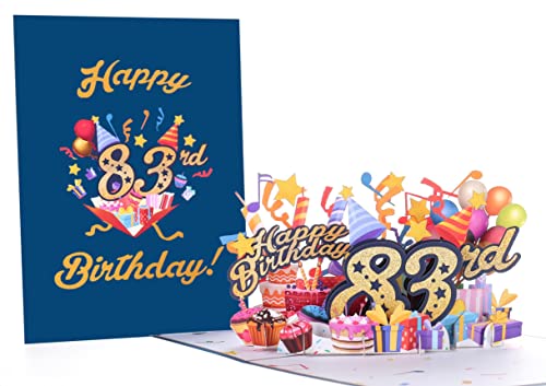 iGifts And Cards Happy 83rd Blue Birthday 3D Pop Up Grußkarte - Awesome 83 Birthday Card For Man Woman, Happy Eighty Three Birthday Gift For Dad, Mom, Best Husband, Wife Unique Present, 12,7 x 17,8 cm Cover