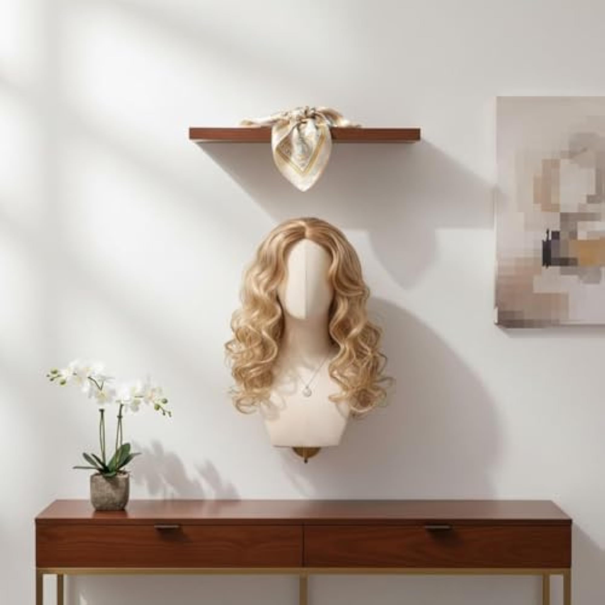 Gold Wall-Mounted Mannequin Bust with Hook for Hairpieces
