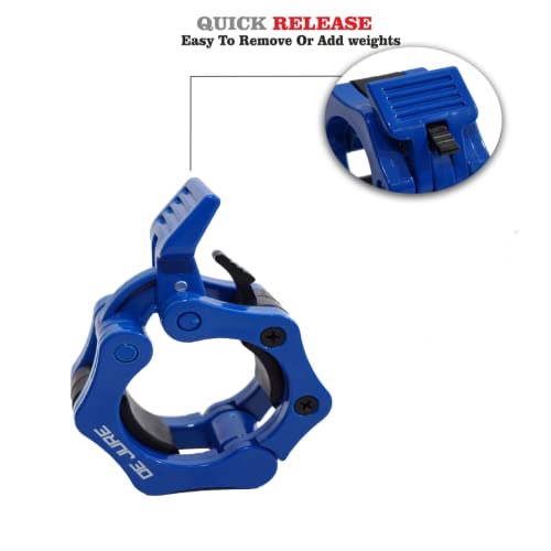 Image of De Jure Fitness Olympic Barbell Collars 2 Inch Pair - Quick Release Locking Design - Heavy Duty ABS Lock-Jaw Barbell Collars for Weightlifting, Powerlifting, CrossFit & Strength Training - Blue