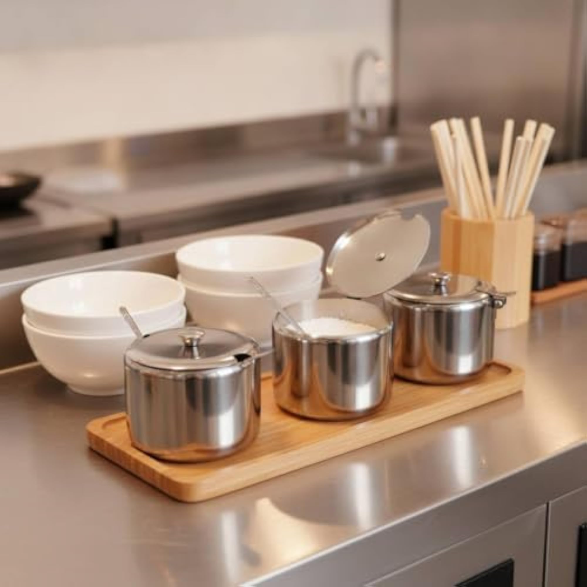 Stainless Steel Condiment Container with Lid, Hinged Seasoning