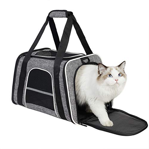 HiCaptain Weiche Katzentrage mit Netzfenster oben - Atmungsaktive Haustiertrage für mittelgroße Katzen und kleine Hunde Welpen bis 4,5 kg (Grau) Cover