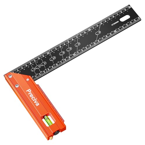 Preciva 300 mm Anschlagwinkel Streichmaß Hochpräzise und Aluminiumlegierung Zimmermannswinkel - Präzisionswinkel für die Holzbearbeitung, einschließlich Wasserwaage und Anreißer