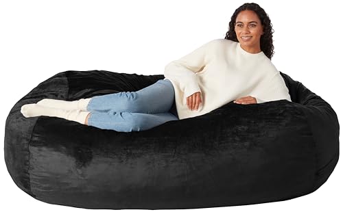Amazon Basics Large Bean Bag Chairs for Adults, 6 ft Black Memory Foam Filled with Solid Microfiber...