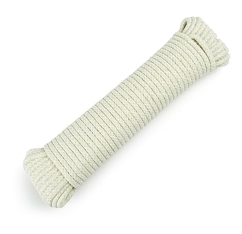 Natural Cotton Clothes Line for Outside | Strong Braided Washing Line Rope | 30m/99ft x 5mm Thick Tear Resistant Clothes lines for Outside | Washing Lines Outdoor | 130kgs Pulling Force Rope (30M)
