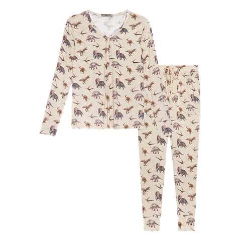 Posh Peanut Adult Pajamas Set - Two Piece Loungewear - Soft Viscose from Bamboo Nightwear PJs, Womens Ls Vintage Dino, XXXL Cover