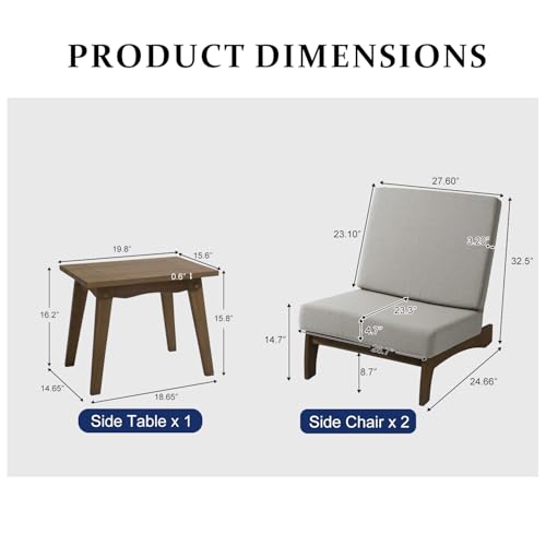 Image of Pia Ricoo 3 Piece Patio Bistro Set with Patio Chairs and Table, Heavy Duty Wood Patio Furniture Set, All-Weather Outdoor Chairs for Balcony, Deck, Poolside, Porch - Light Camel