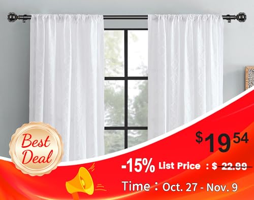 KAMANINA Black Curtain Rod 32 to 58 Inch(2.6-4.8Ft), Adjustable Heavy Duty Curtain Rods for Windows 28 to 48 Inch, 7/8 Inch Drapery Rods with Decorative Netted Texture End