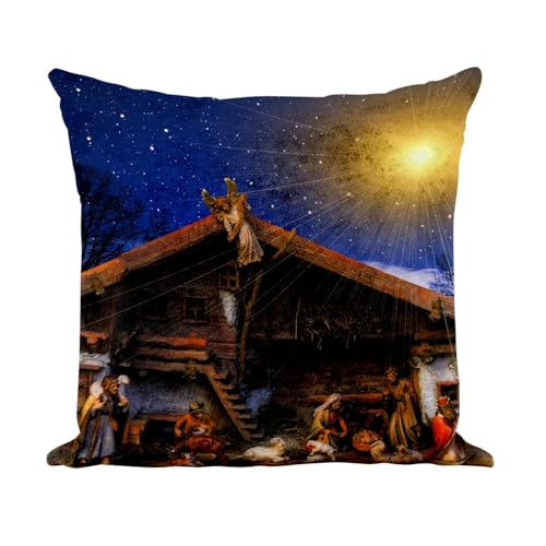 Coussin naissance de Jésus en similicuir blanc, cadeau de Noël idéal