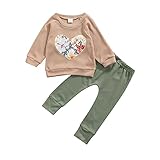 YJN Toddler Baby Girl Love Heart Outfit Set Fall Winter Waffle Cotton T-shirt Tops Floral Long Pants...