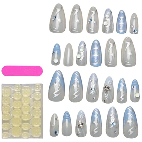Bsbkoj Press on Nails ���C�g�u���[ - 24�s�[�X 3D�{�E�f�U�C�� �v���X�I���l�C���A�l�H���Ɛ��w��A�t�����`�`�b�v�t���A�����p�n���h�r���[�e�B�[ �����p ���̎q�p