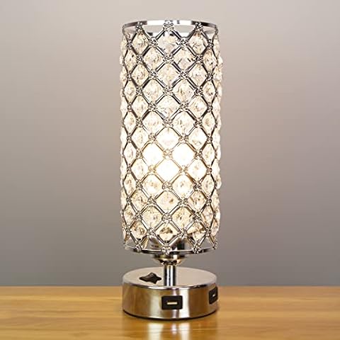 Anika 62309 Crystal Dual USB Lamp / Switch Control / Easy to Install Bulb / Silver Base / Mains Powered / 29 x 10cm Cover