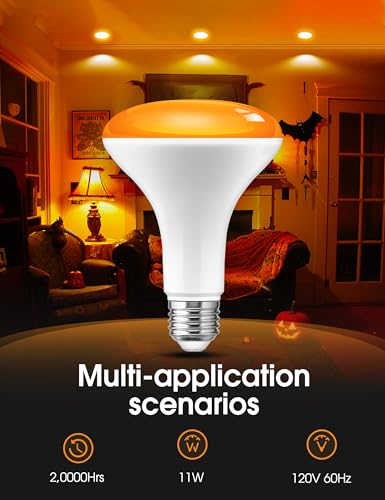 Image of L LOHAS LED Halloween Orange Flood Light Bulbs, 11W Colored Light Bulbs E26