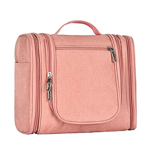 FRECHRS Toiletry Bag, Hanging Toiletry Bags for Women and Men with Hooks, Large Capacity Cosmetic Bags for Travelling, Portable Water-resistant Shower Makeup Bag, Shaving Bag (Pink)
