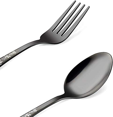 Black Silverware Set, Elegant Life 30-Piece Stainless Steel Flatware Cutlery Set, Knife Fork Spoon Flatware, Mirror Finish, Smooth Edge, Service for 6 (Black)