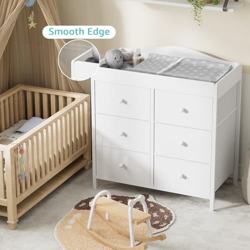 image for BOLUO Changing Table Dresser with 6 Fabric Drawers, Baby Dresser with 