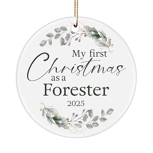 My First Christmas as a Forester 2025 Ornament, Graduation Gifts for New Coworker Forestry Worker Employee Grad Graduate Student, 3-inch Round Ceramic Ornament for Christmas Tree