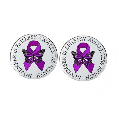 2 Pcs November is Epilepsy Awareness Month Button Pins, Epilepsy Care Butterfly Violet Ribbon Alloy Lapel Pins, Event Accessories