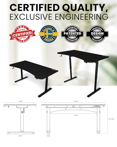 Image of Arozzi Arena Moto Gamer Desk - 63x32 inch Electric Standing PC Gaming Desk with Storage for Cables - Dual Motor Steel Frame & Full-Surface Washable Mousepad - Pure Black