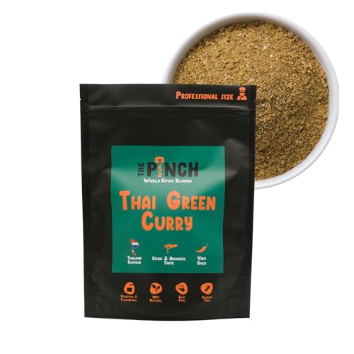 THE PINCH Thai Green Curry XL Sazonador Tailandés 100% Natural y Sin Sal. Ideal para recetas saludables con Pollo, Pescado, Marisco, Verduras y Legumbres. Sabor picante y cítrico. Paquete 400g.