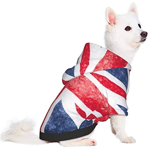 EDJKEJYCO Fashion Dog Hoodie, Vintage Union Jack British Flag Dog Clothes, Dog Sweatshirt with Hooded for Small Dogs Cover