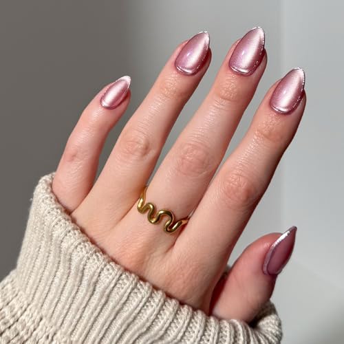 Glamnetic Press On Nails - Mertini | Short Almond Pink Cat Eye Fa...