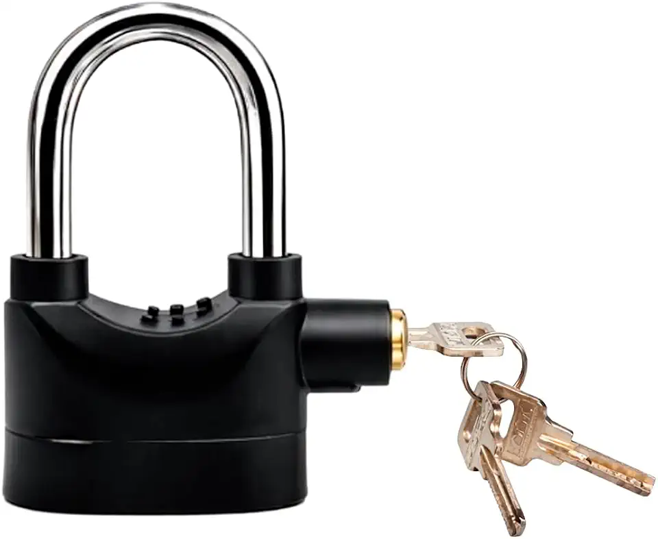 Cadeado Antifurto com Alarme Sonoro 110dB, Aço Resistente com 3 Chaves, Moto, Bicicleta, Portão e Armário