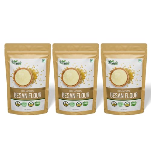 Image of Organic Zing Besan Flour also known as Chickpea Flour, Bengal Gram Flour or Garbanzo Bean Flour | Vegan | Preservative Free - Resealable Pack - 453g (Pack of 3)