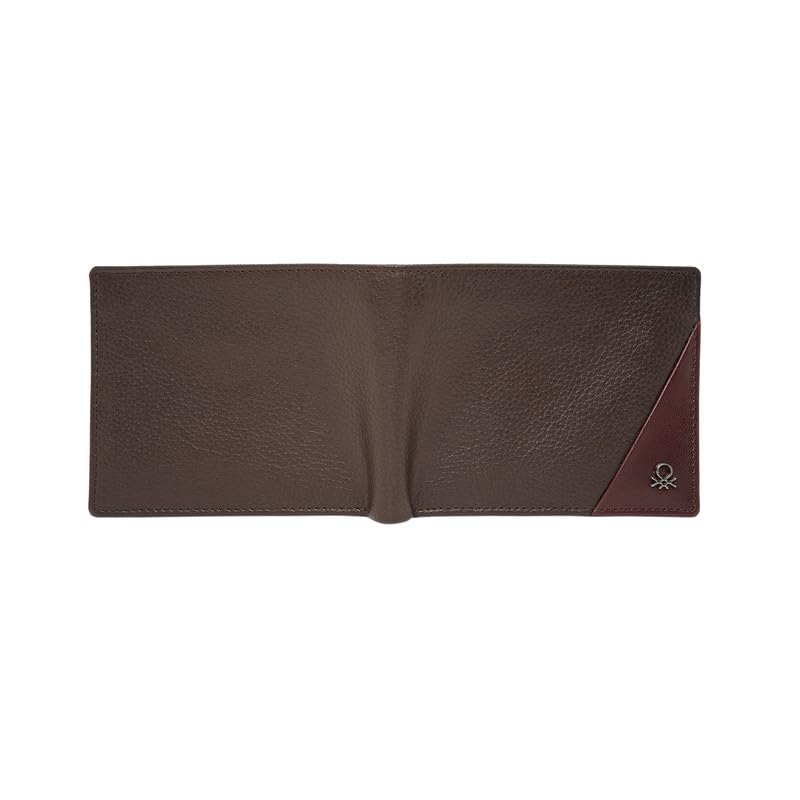 Image of United Colors of Benetton Men's Genuine Leather Passcase Wallet Gladbeck - Brown | High Capacity Bifold with 12 Card Slots, 2 Compartments & Id Window | Stylish Purse of Gents