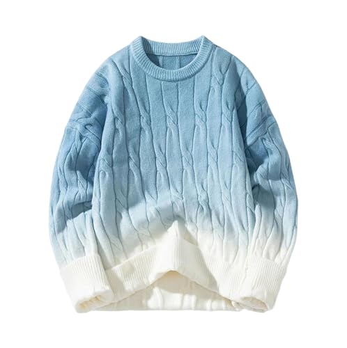 Men's Gradient Knit Sweater Chunky Twist Pullover Crew Neck Loose Fit Warm Fall Winter Casual Outfit