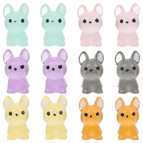 Kisangel 12Pcs Glow in The Dark Mini Resin Dog Figurines Tiny Luminous Puppy Statues for Fairy Garden Micro Landscape Cupcake Toppers and Home Decoration