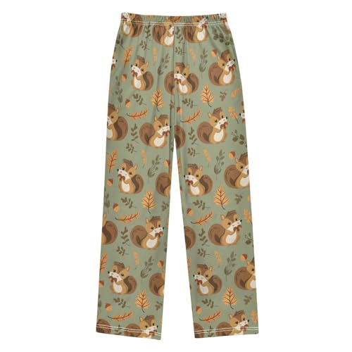 Smiling Squirrel with Acorns Long Pajama Pants Bottoms Soft Sleepwear with Pockets2
