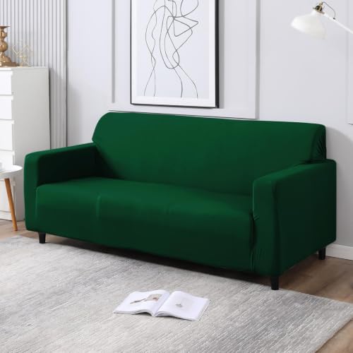 Image of HOKIPO Printed 5 Seater Fully Covered Sofa Cover in 3 Seater and 2 Seater Configuration, Bottle Green (NEW-AR-4278-E25 + AR-4279-E25)