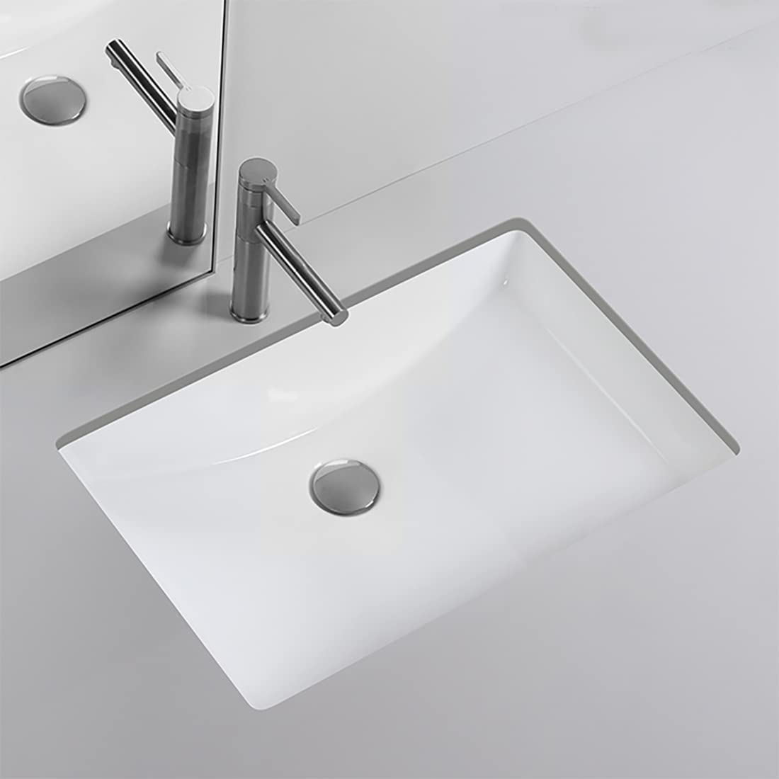 SouNor Ceramic Rectangle Square Undermount Bathroom Sink 21" x14.5" x 8" Under Counter Vanity Counter Basin with Overflow Drain Ceramic White.