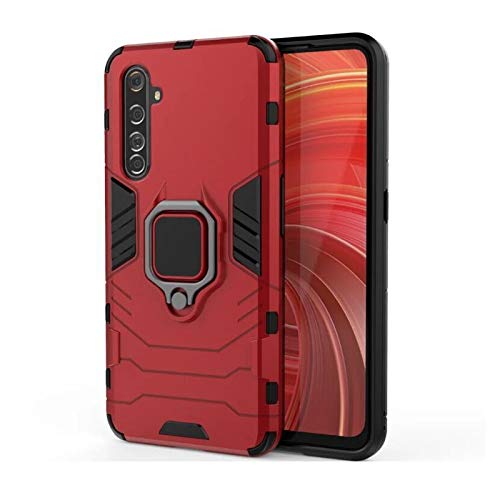 Image of Shockproof 360 Rotation Ring Holder Kickstand Hard Back Cover for Realme X50 Pro 5G (Robot, Red)
