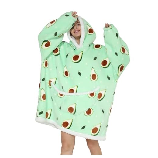 Wearable Blanket Hoodie Oversized Hooded Blanket for Adult Women Super Soft Comfortable Warm Flannel with Giant Pocket Green Avocado
