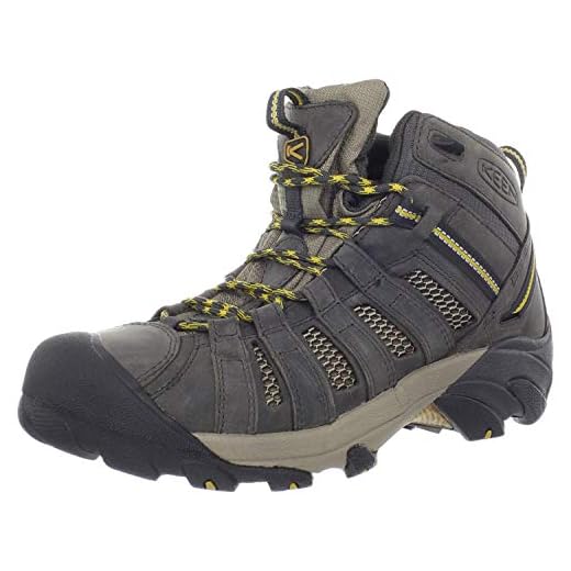 KEEN Men's Voyageur Mid Height Breathable Hiking Boots, Raven/Tawny Olive, 10
