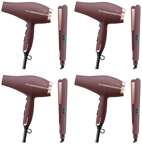 Image of Conair Limited Edition Bundle | INFINITIPRO by CONAIR Hair Dryer with Diffuser - and - Conair Double Ceramic 1-inch Digital Flat Iron | Plum | Amazon Exclusive (Pack of 4)