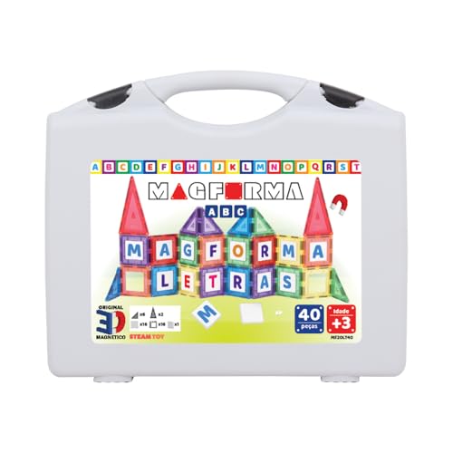Blocos Magnéticos Magforma ABC 40 Peças Brinquedo Magnético Educativo