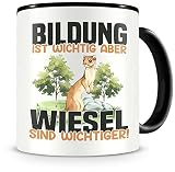 Samunshi® Wiesel Tasse mit Spruch Bildung Wichtig Wiesel Wichtiger Geschenk für Fans Kaffeepott Kaffeetasse Lustige Tassen zum Geburtstag schwarz Keramik 300ml
