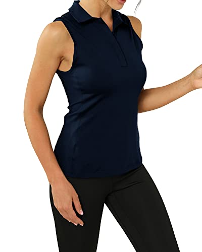 Aurgelmir Womens Sleeveless Athletic Golf Polo T Shirt Button Up Tennis Running Outdoor Tank Top Navy Blue #TOP3
