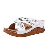 Women's Fashion Casual Sandals Thick Platform Wedges Criss Cross Strappy Sandals Leather Breathable Slippers by Uscharm(White,38)