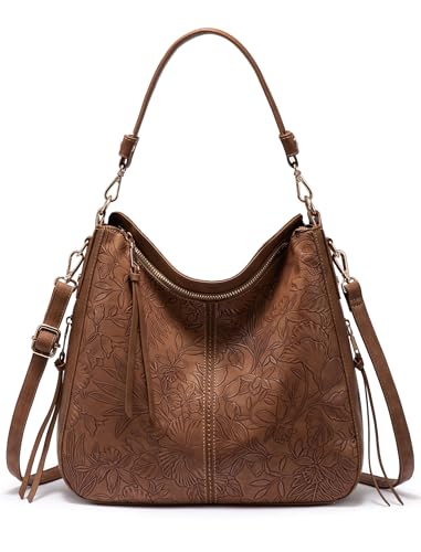 Image of Realer Hobo Crossbody Bags for Women Designer Faux Leather Hobo Handbags Retro Large Size Shoulder Bag Bucket Purse