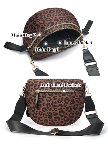 Image of Pure Colour Crossbody Bag Bum Bag for Women,Spacious Purse Fanny Packs Belt Bag,Oversized Bum Bag (Black Brown Leopard Print Bum Bag)