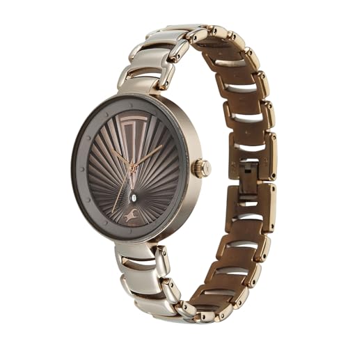 Image of Fastrack Chrome K Quartz Analog with Grey Dial Titanium Brass Solid Strap Watch for Women - 6216QM04