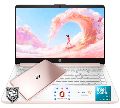 HP 14″Rose Gold Lightweight Laptop, with Office 365 & Copilot AI, Intel Processor, 4GB RAM Memory, 64GB SSD + 1TB Cloud Storage