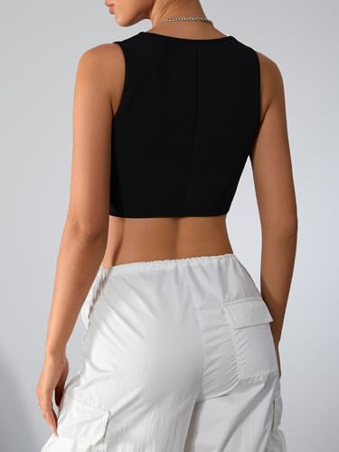 Milumia Women's Button Up Suit Vest Shirt Waistcoat Sleeveless Cropped Blazer Vest Tops2