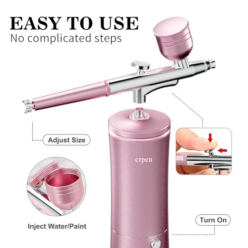 Airbrush Kit Portable Air Brush Kit with Air Compressor Cordless Airbrush Set for Makeup Model Painting Nail Art Cake Decor Barber (Pink)