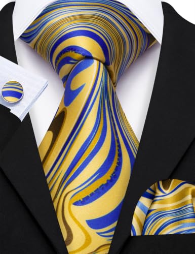 Image of Barry.Wang Designer Mens Tie Sets Silk Necktie Pocket Square Cufflinks
