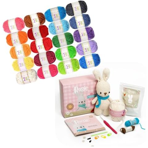 20 Acrylic Yarn Skeins with Complete Crochet Kit for Beginners-Great Crochet and Knitting Starter Kit for Colorful Craft – Assorted Colors Cover
